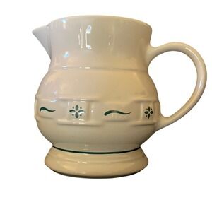 Longaberger Pottery Pitcher Basketweave Green Floral Design Oven Microwave Safe